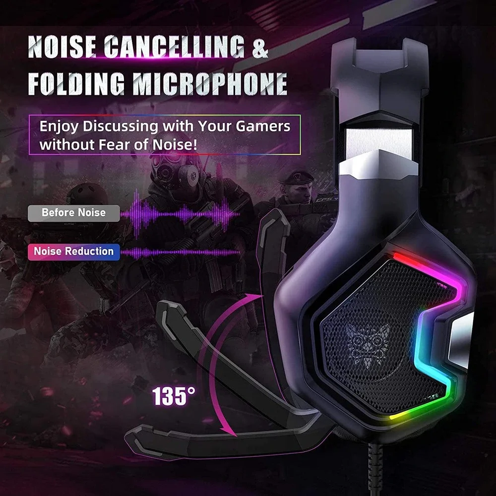 ONIKUMA K10 Pro Gaming Headset with RGB Light Microphone for PS5 For PS4 Game